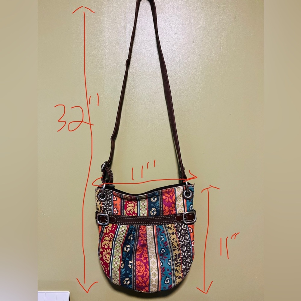 FOSSIL Multicolor Canvas & Brown Leather HIPPIE FLORAL Crossbody Bag